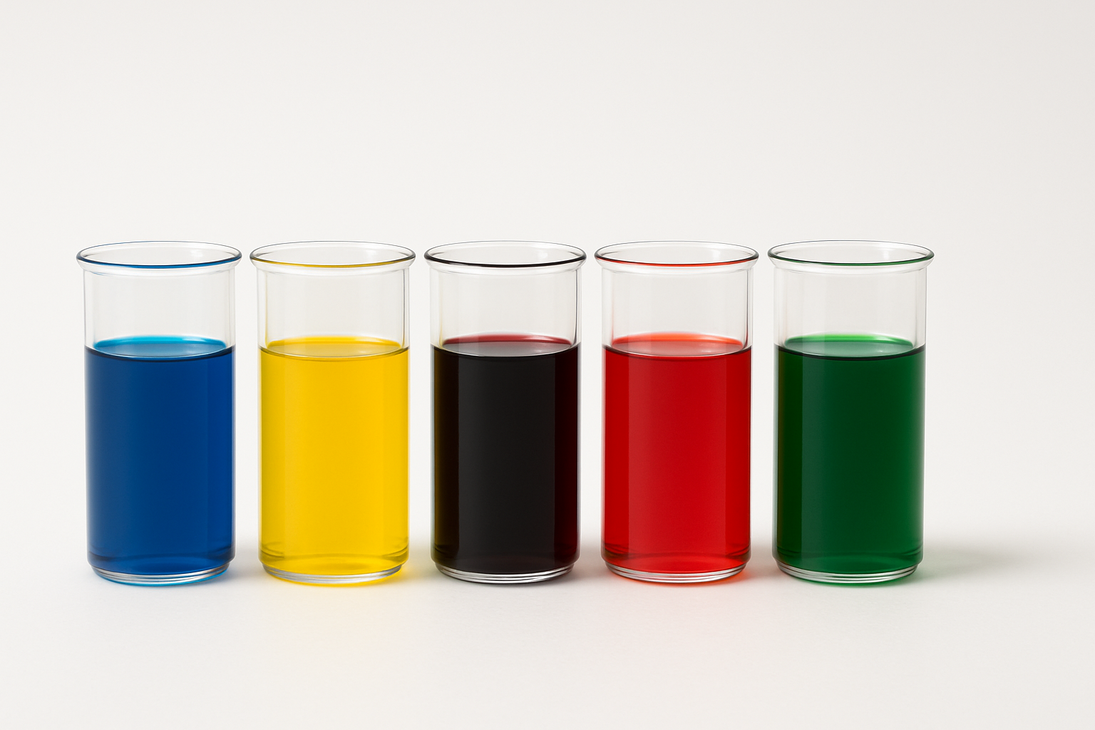 Liquid pigment samples in bottles